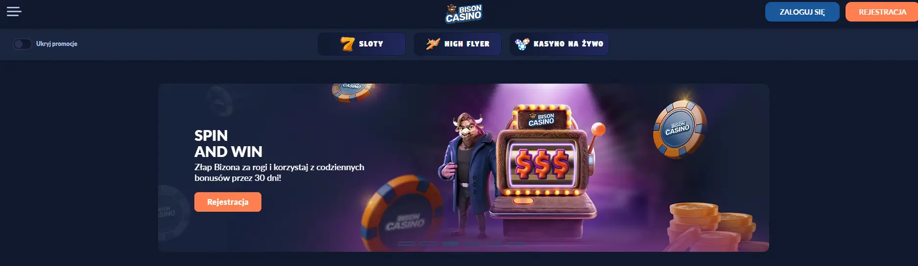 Bison Casino Menu główne